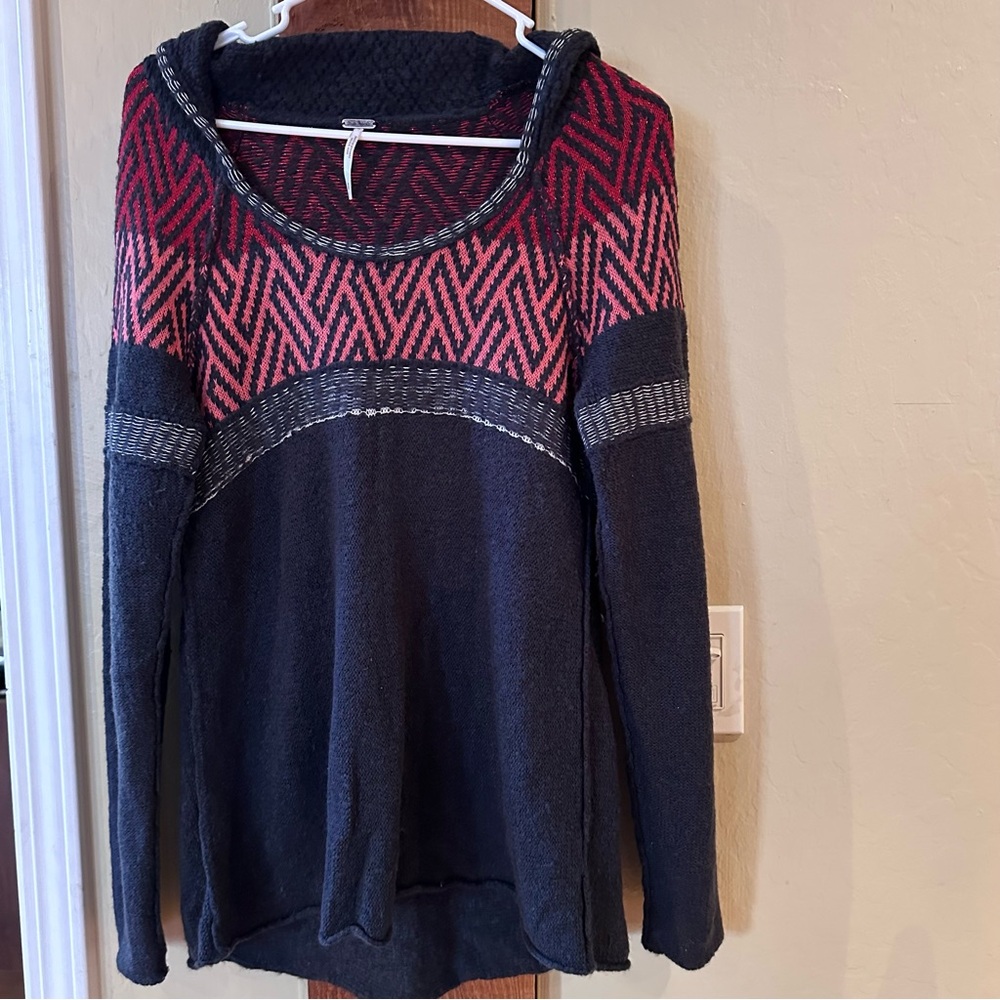 Vintagee Boho Free People Tunic Sweater with hood size small